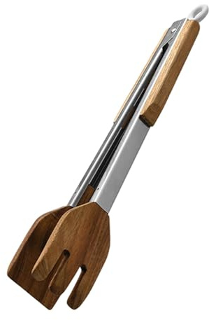 Pinze da cucina multiuso in legno di acacia, per pane, insalata e cucina