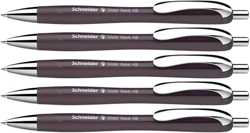 Schneider Slider Rave XB Kugelschreiber (Weiches Schreiben ohne Kratzen für lange Texte in Schule, Uni und Beruf) 5 Stück, plum, Schreibfarbe: blau