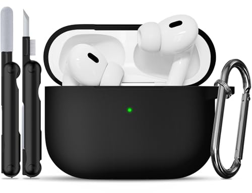 TNSNK für AirPods Pro 2nd/1st Hülle, Black | Weiches Silikon, unterstützt kabelloses Laden, with Clean Kit & Keychain, Leicht, Rutschfest, Kratzfest