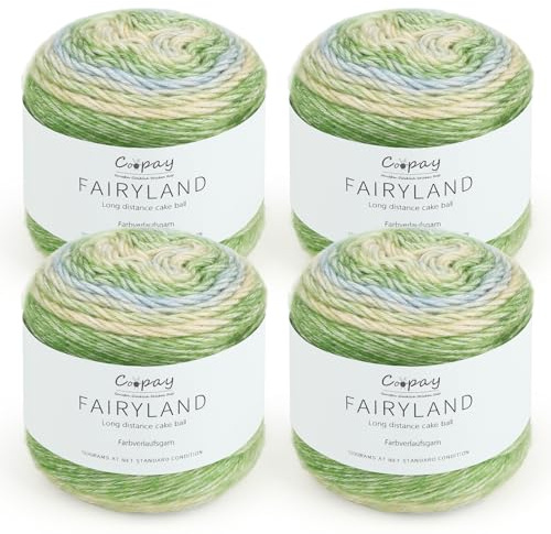 Coopay Farbverlaufsgarn, 400g (4x100g) Wolle zum Häkeln, Mehrfarbiges Gradient Häkelgarn, Schön Farbverlaufswolle Super Weich Häkelgarn, Wolle zum Stricken Elegante Pullover Hüte, Schal - Grün