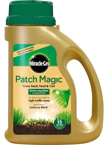 Miracle Gro Patch Magic Grass Seed Feed & Coir 1015g | Repairs Bare Patches Anywhere | Grows 2x Thicker | 4-Day Germination | High Absorbency Coir for Sun & Shade | Covers Up to 13 Patches