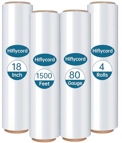 Stretch/Shrink Wrap Roll 18 Inch 1500ft,Heavy Duty 800% Stretch,Clear 80 Gauge Industrial Strength Stretch Film,Plastic Wrap for Pallet Wrap for Pallets,Packing, Shipping&Furniture Protection​(4 Roll)