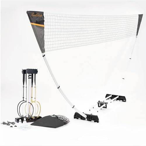 EastPoint Easy Setup Badminton Set - Black/Grey, Alloy Steel, 5 ft 1 in H x 15 ft L - Quick Assembly Net for Outdoor Games - Durable Steel Rackets for Badminton - Family Fun & Yard Games