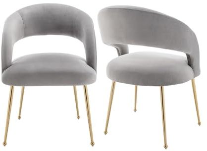SEYNAR Samtstuhl 2er Set,Moderne Wohnzimmerstühle mit goldenen Metallbeinen, gepolsterte Esszimmerstühle für Wohnzimmer und Schlafzimmer(Grau)