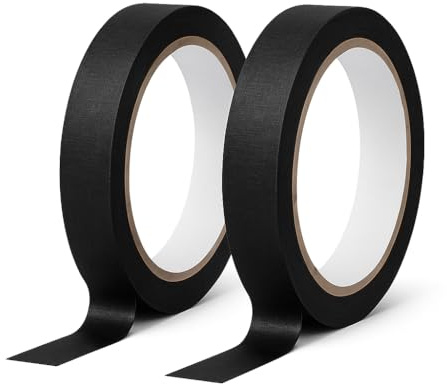Yuexitech 2 Rollen Kreppband Malerband 15mm x 50m, Schwarz Maler Abklebeband für Renovierung, Lackier- Und Autolackarbeiten, Klebeband Malerarbeiten LöSungsmittelfrei