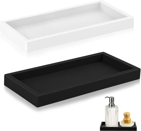 Bathroom Tray, 2 Pcs Silicone Vanity Tray, Silicone Bathroom Trays Organiser Shatterproof Sink Trays for Cosmetic Kitchen Bath Table Candles Towel Soap Perfume Jewelry (20 x 10 cm)