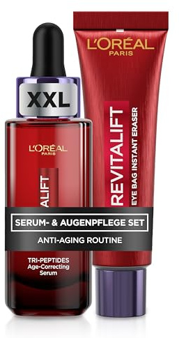 L'Oréal Paris Set: Revitalift Laser XXL Tri-Peptid-Serum, straffend und aufpolsternd, 50 ml und Anti-Tränensack Sofort Lifting gegen Fältchen, Tränensäcke und Schwellungen, in nur 15 Minuten, 15 ml