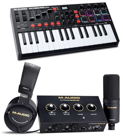 M-AUDIO Oxygen Pro Mini MIDI Controller Bundle with M-Track Duo HD Audio Interface Pack for Studio Recording, Music Production, Podcasting, Streaming