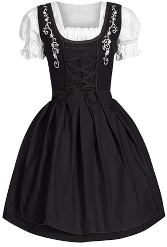 Generico Dirndl - Abito Gonna Tradizionale Bavarese da Donna, per Oktoberfest, Carnevale, Dirndl, Vestito Bavarese Donna Oktoberfest, Abiti Lunghi Sexy Abito Donnas da Taverna Costume Tradizionale