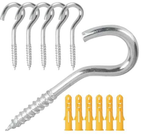 KEPYATI Ganchos De Rosca M10 X 100 Mm, 6 Unidades De Ganchos De Techo De Acero Inoxidable, Tornillos Pesados Grandes, Ganchos Para Atornillar, Adecuado Para Hamacas, Toldos, Sillas Colgantes