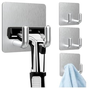 Aisisree selbstklebend Handtuchhaken, ohne Bohren, hohe Tragkraft - Wasserfeste Haken, aus Edelstahl, funktionale Handtuchhaken für Badzimmer Toilette Küche Büro, Silber, 4 Stück