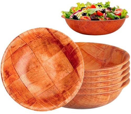 Muzrunq Bol en Bois 6 pièces Bol Rond en Bois de 6 Pouces Lavable réutilisable Bols en Polyvalents rustiques pour la Nourriture Salade de Fruits Soupe et Plus Encore