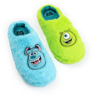 Disney Pantuflas tipo mule azules y verdes de Mike Wazowski y Sulley de Monsters Inc. | Cómodas y suaves para estar en casa | Calzado unisex para adultos