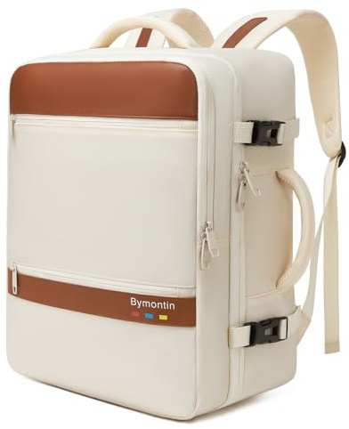 Bymontin Practical Laptop Backpack, Next-Gen Bag for School Work Leisure & Travel, Luggage-Style Fashional Pack (Beige, 35L)