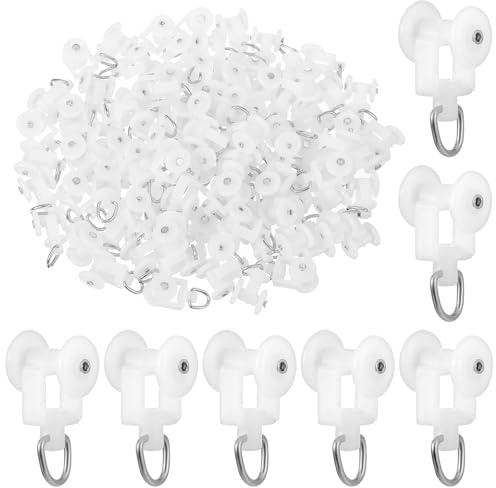 Andibro 100Pcs Curtain Track Gliders Rollers Hooks, Plastic Ceiling Tracks Hooks Rail Gliders Mute Wheel Rollers Ball Pulley for Ceiling Tracks Room Dividers Shower Curtains