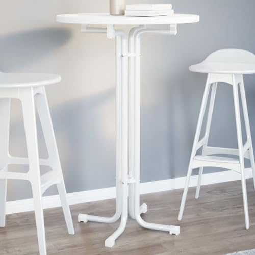 Frdhee Tavolo da pranzo per il tempo libero, bianco, diametro 70 x 110 cm, materiale in legno e acciaio, scrivania per camera da letto, ufficio e sala libri