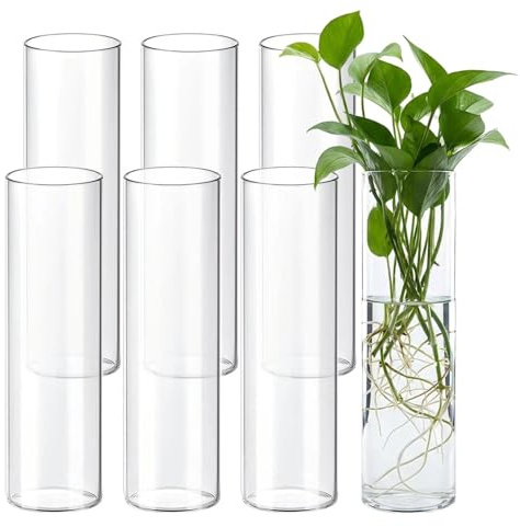 Glass Vase Set, 7 Cylindrical Transparent Vases for Wedding, Table Decoration, Candle Holder, Flower Arrangements (30 cm, 7 Pieces)