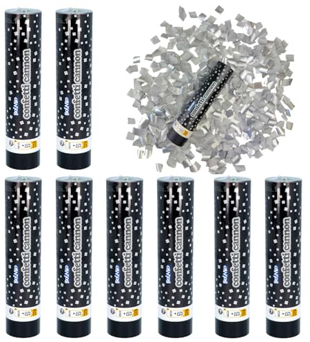 Lot de 8 canons à confettis de 20 cm – Convient également pour les enfants – Jeu de tir de fête – Confettis colorés, dorés ou argentés – Pour anniversaire d'enfant, fête, mariage, Nouvel An