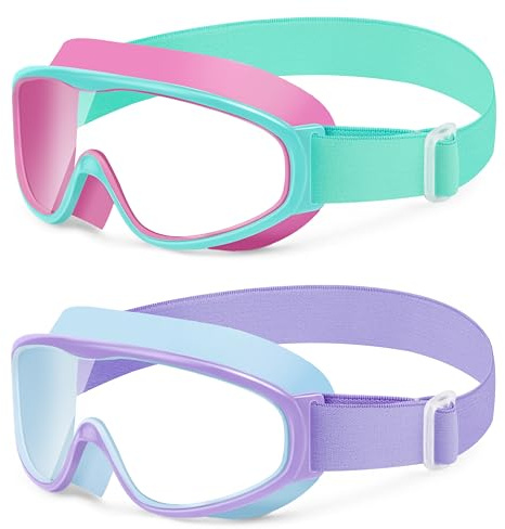 Vvinca Kids Swim Goggles with Comfort Fabric Strap 2 Pack, Wide View Anti-Fog/UV No Leak Swimming Goggles for Kids 3-14 Boys Girls Toddler