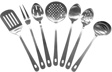 Stainless Steel Kitchen Utensil Set, 7-Piece, Heat-Resistant Cooking Tools with Hanging Holes