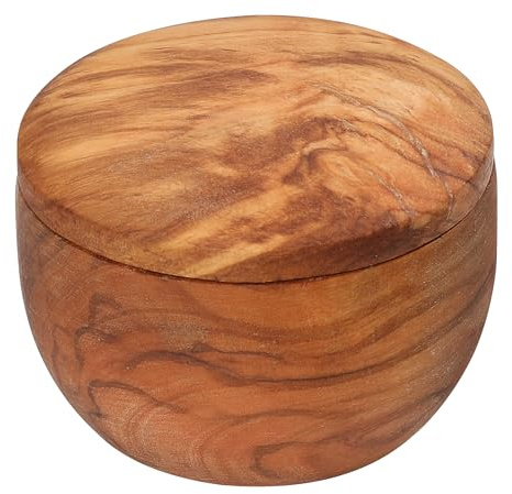 Zassenhaus Salt- och kryddkruka med lock, olivträ Ø 7 x 5,6 cm, naturlig ådring, praktisk magnetisk stängning, ädel oljefinish, handgjord unik, högkvalitativt utförande