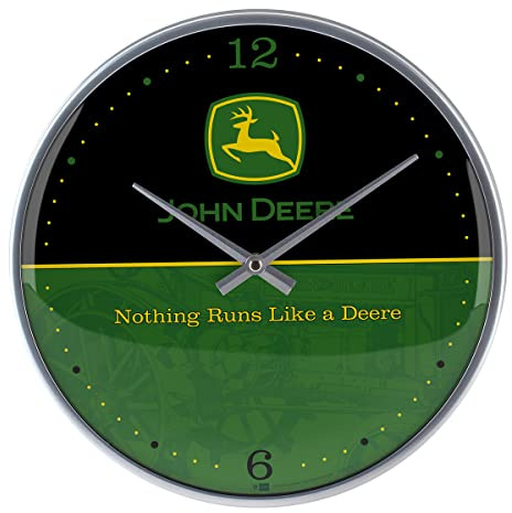 Nostalgic-Art Retro Wanduhr, Ø 31 cm, John Deere – Logo Black and Green | Original John Deere Lizenzprodukt (OLP), analoge Küchenuhr, Vintage Design, Geschenk-Idee für Traktor-Fans