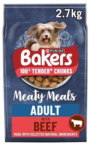 Bakers Meaty Meals Adult Dry Dog Food Beef 2.7kg, Pack of 4