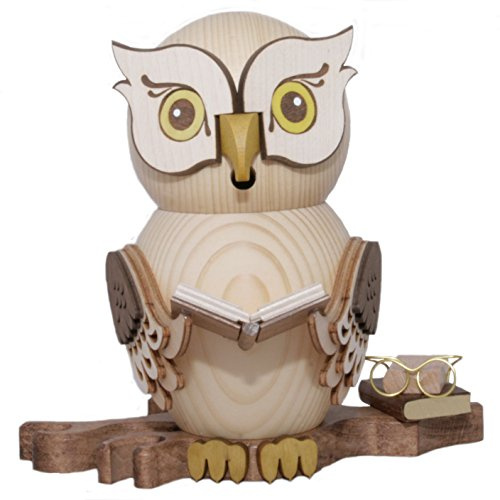 Kunsthandwerkstube Räuchermann Eule mit Büchern, Höhe ca. 15 cm, Keramik, dunkelbraun