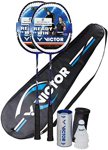 Set de Badminton | Victor V-3100 | Juego de Badminton | 2 Raquetas de Badminton 3 Volantes y Funda | Rojo/Azul