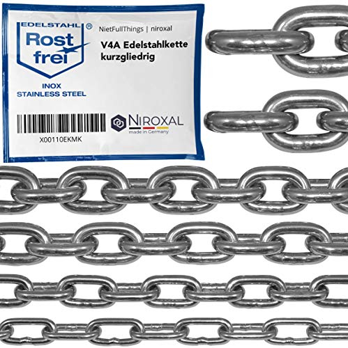 2 Stück 100cm = 1 meter 3mm starke Gliederkette Meterware V4A Ankerkette kurzgliedrig am Stück Metallkette A4 DIN 56856 Sicherheitskette DIN 766 rostfreie Eisenkette Absperrkette 1m