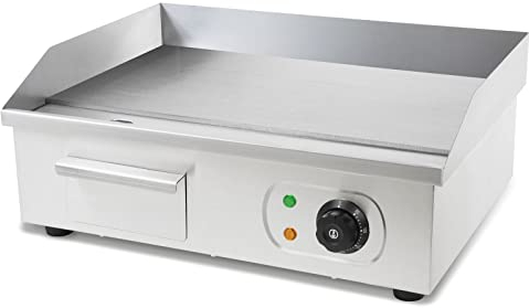 Vertes 3000W Plancha eléctrica profesional, lisa (Superficie lisa, Temperatura máxima de 300 °C, Colector de grasa, Superficie de parrilla de hierro fundido de 55 x 35 cm)