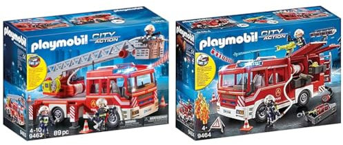 Playmobil City Action 9463 Fire Ladder Unit 9463 Ladder Unit without Batteries for Children Ages 4+ & City Action 9464 Fire Engine with Light and Sound for Children Ages 4+