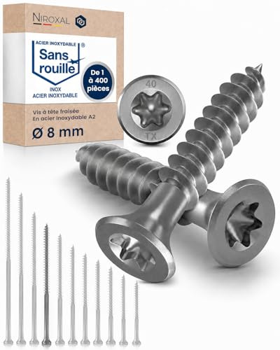 Edelstahl Holzschrauben V2A A2 Senkkopf Torx TX40 – Teilgewinde – 8x160 mm – 10 Stück – Universalschrauben Holz