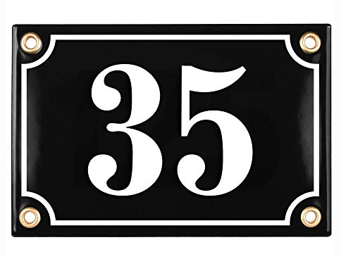 Sosenco Hausnummer Emaille Personalisiert 10x15cm - Wetterfest (Schwarz) | Handgefertigtes Emailschild & Hausnummerschild aus Keramik. Extrem wetterbeständig & langlebig für den Außenbereich