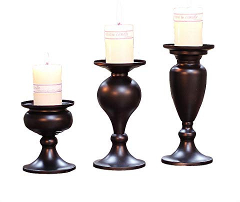 3 pcs métal Pilier bougeoirs Noir Fer Bougie Stand pour Bougies Pilier pour Table Manteau cheminée décor