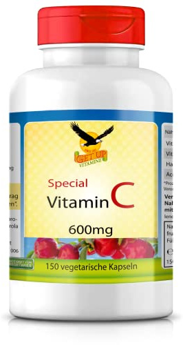 Get UP® Vitamin C Special 600 mg magenfreundlich gepuffert, 150 Kapseln | Langzeiteffekt durch Calciumascorbat & Ascorbylpalmitat - Hochwertig mit Acerola & Hagebuttenextrakt - vegan & hochdosiert