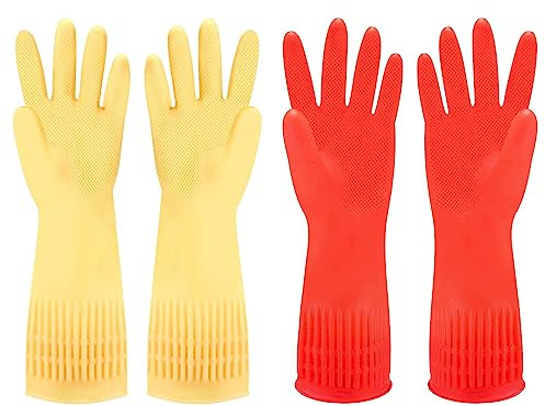 Discoball 2 Pairs Rubber Cleaning Gloves Non-slip Kitchen Dishwashing Household Glove, Long Sleeve, Reuseable