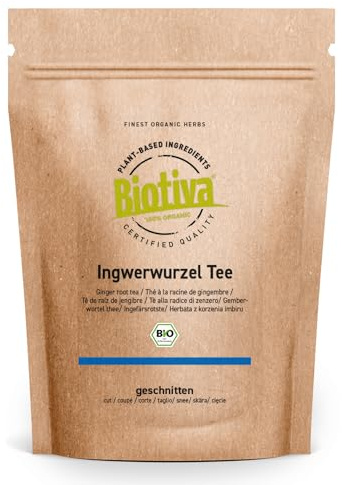 Tè di radice di zenzero biologico 200g | Tè allo zenzero tagliato | speziato | Tè alle erbe | Imbottigliato e controllato in Germania | Biotiva