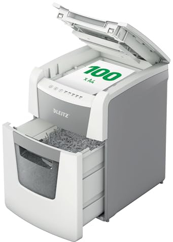 Leitz IQ Autofeed Small Office Cross Cut Paper Shredder P4, Automatic, 100 sheet, 34 Litre Bin Capacity, White, 80110000