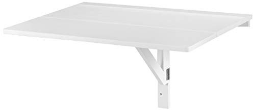 RELAX4LIFE Tavolino Pieghevole da Parete, Salvaspazio Porta PC a Muro, Struttura Stabile in Legno di Pino Massello, in Stile Moderno per Cucina, Soggiorno, Camera da Letto, 80 x 60 x 43 cm (Bianco)
