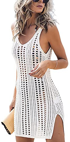 Sulozom Women Swimsuits Cover Ups Crochet Bathing Suit Tassel Bikini Coverup Beach Swimwear White S