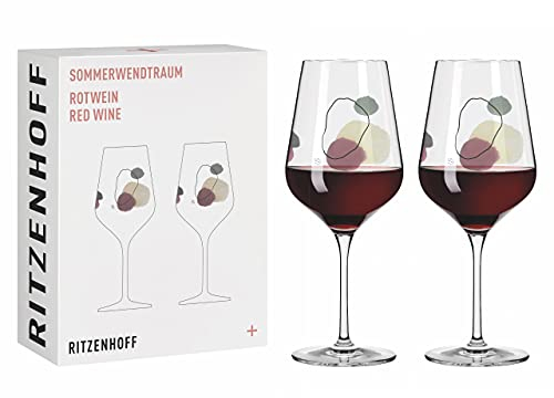 Ritzenhoff 3601002 Copa de vino tinto 500 ml - Serie Sommerwendtraum Set No. 2, 2 piezas con círculos de acuarela - Made in Germany