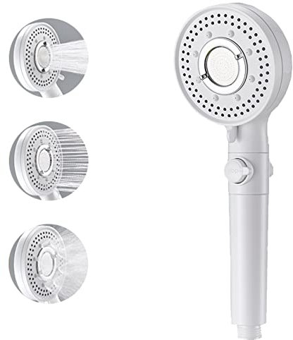 YNDD Duschkopf Wassersparend, Handbrause mit Stoppfunktion 3 Strahlarten und Einstellknopf Hochdruck Sparduschkopf Regendusche Druckerhöhend Wassersparfunktion Duschbrause für Baden Spa (White)
