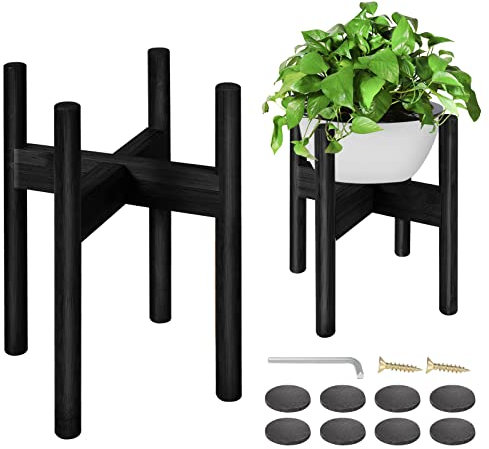 Bamboo Wood Planter Stand, 2 Piece Set, Home Garden Indoor/Outdoor Adjustable Display Plant Stand, Mid-Century Modern Flower Display Stand for Home and Garden Decoration.(Black)