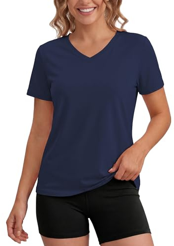 MAGCOMSEN T Shirt Damen Sportshirt Kurzarm UV Tshirt V Ausschnitt Rash Guard UV-Schutz UPF 50+ Fitness Activewear Tops