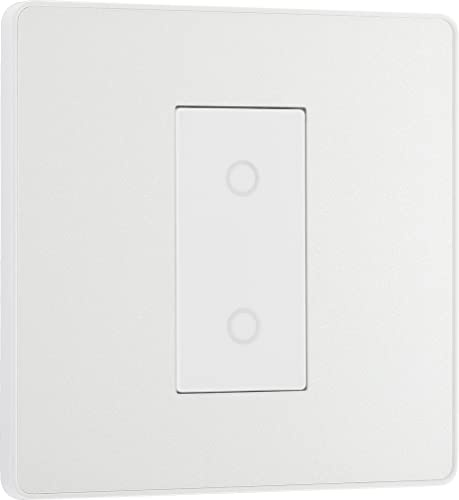 BG Electrical Single Slave/Secondary Touch Dimmer Wall Light Switch, 2-Way, Trailing Edge, Screwless Front Plate, Evolve, Pearlescent White, 200W, PCDCLTDS1W