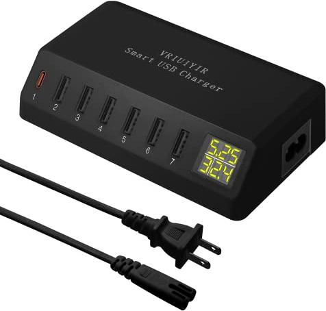 Caricatore USB Multiplo, familaha 7-Porte Stazione di Ricarica 40W USB Spina con LED Schermo, Presa USB Multipla Tavolo per iPhone 14/13/12/11/XR/XS/8, iPad Air/Pro/Max, Samsung Galaxy S21, Xiaomi