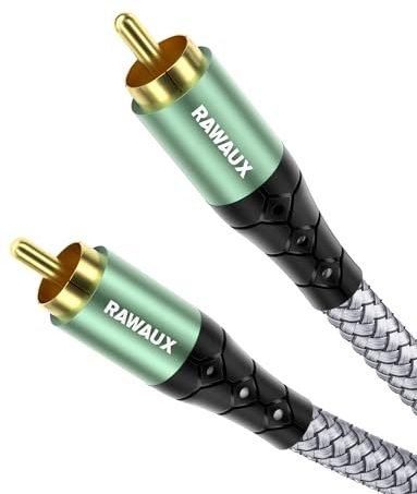 RAWAUX RCA Cable de Audio, RCA Macho a RCA Macho Cable de Subwoofer 24K Chapado en Oro Cable Coaxial de Audio Digital para Altavoces, Barras de Sonido, Cine en Casa y Sistemas HiFi(2M, S-Verde)
