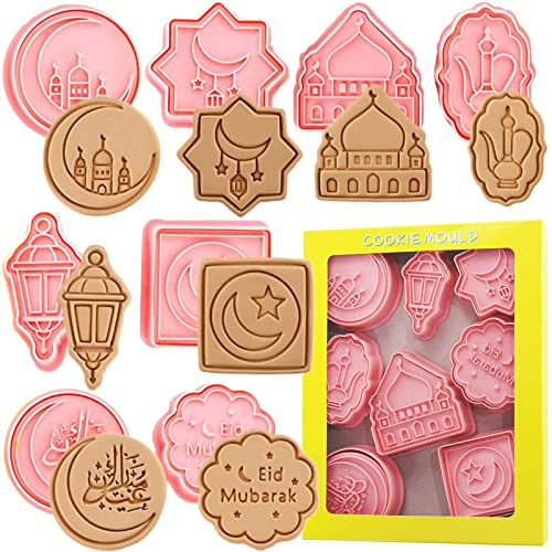 Lot de 8 emporte-pièces Eid Mubarak, emporte-pièces musulmans, islamiques Ramadan, emporte-pièces 3D, moules à biscuits, pâtisserie, fondant, décoration de fête, cookie