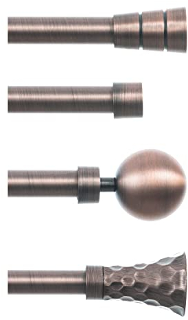 StoffTex Ø19 Gardinenstange Vorhangstange Kupfer Antik metall verschiedene Größen und Endstücken (Ohne Ringe) 1/2-läufig